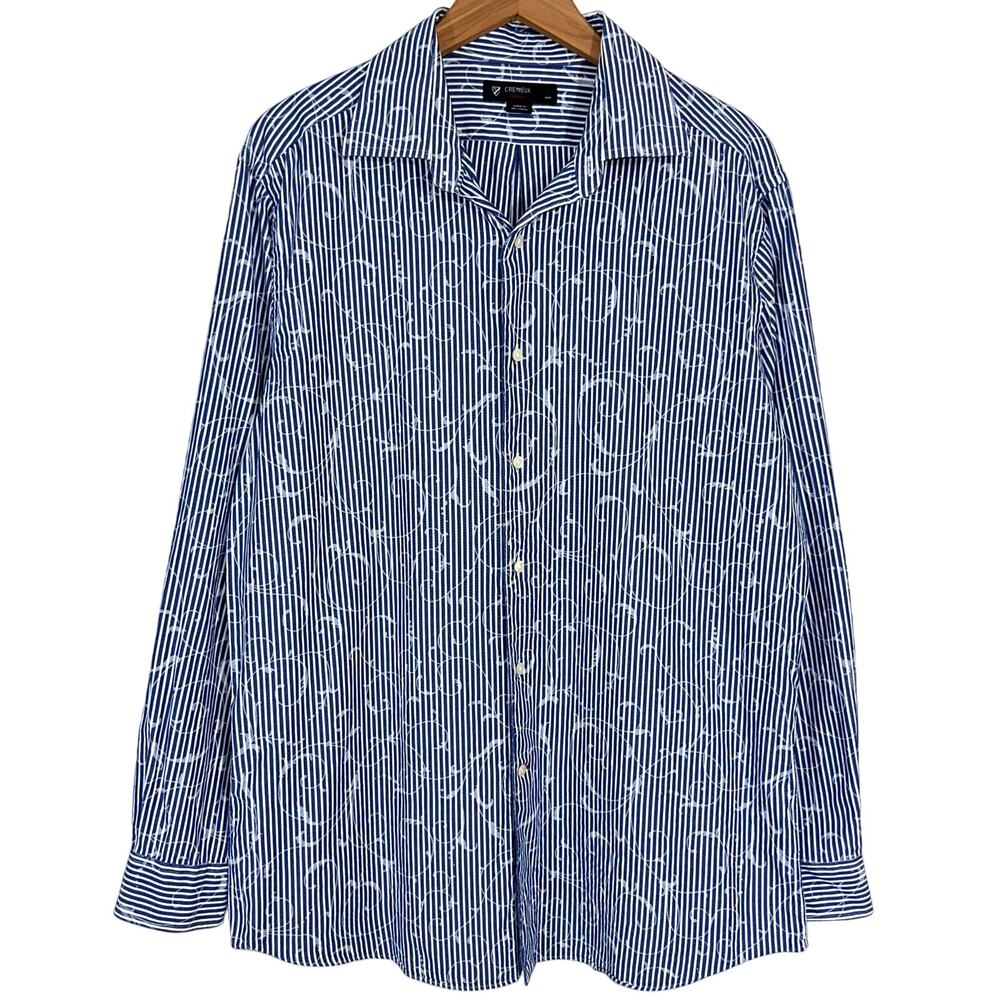 Cremieux Classics Blue Striped Swirl Button Up Long Sleeve Dress Shirt Size L